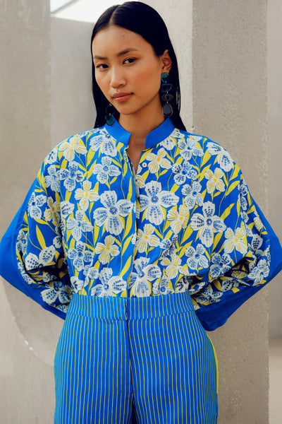 Pooja Rajgarhia Gupta Blue Illusion Kimono Shirt indian designer wear online shopping melange singapore