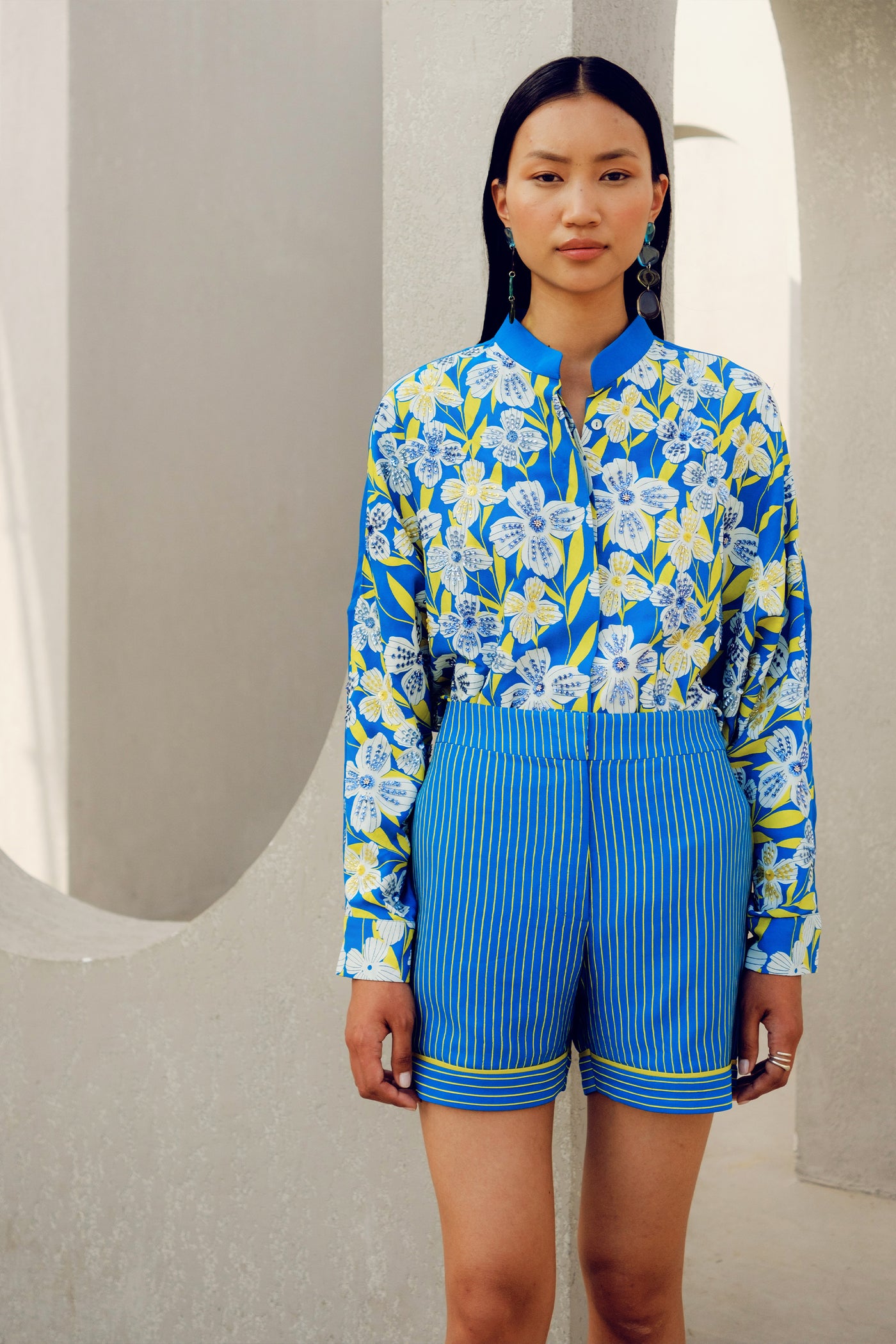 Pooja Rajgarhia Gupta Blue Illusion Kimono Shirt indian designer wear online shopping melange singapore