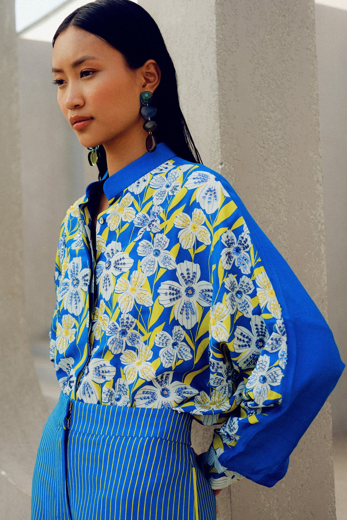 Pooja Rajgarhia Gupta Blue Illusion Kimono Shirt indian designer wear online shopping melange singapore