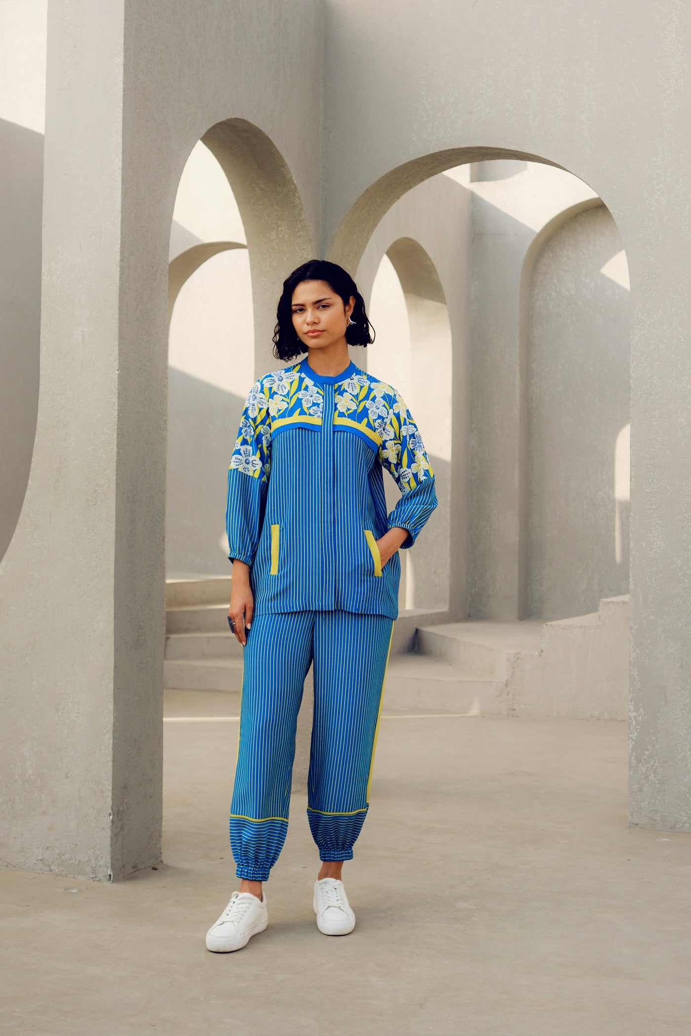 Pooja Rajgarhia Gupta Blue Print Plau Track Suit indian designer wear online shopping melange singapore
