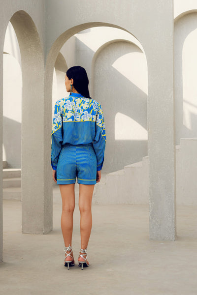 Pooja Rajgarhia Gupta Blue Print Play Kimono Shirt indian designer wear online shopping melange singapore