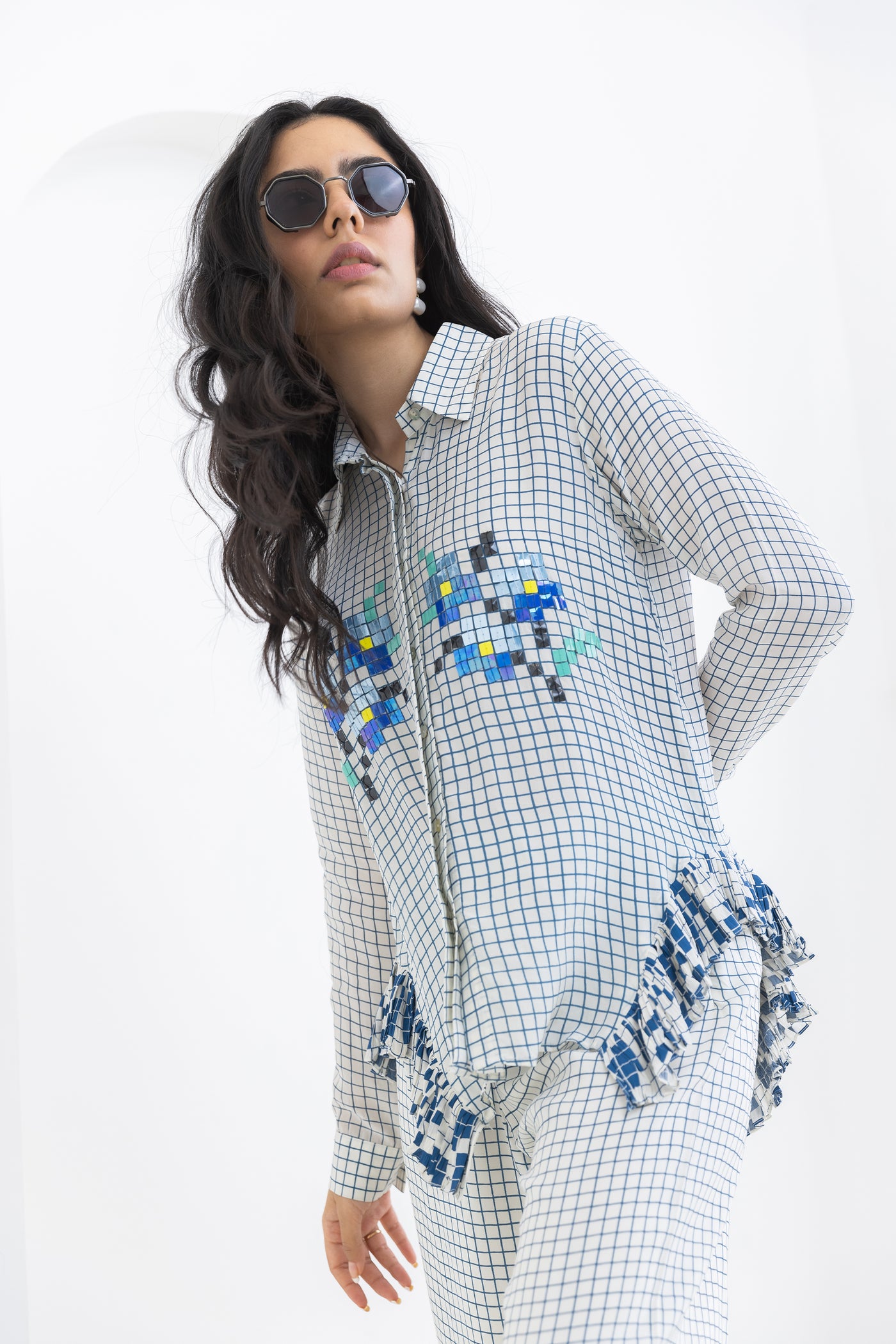 Pooja Rajgarhia Gupta Blue Side Frill Co-ord indian designer wear online shopping melange singapore