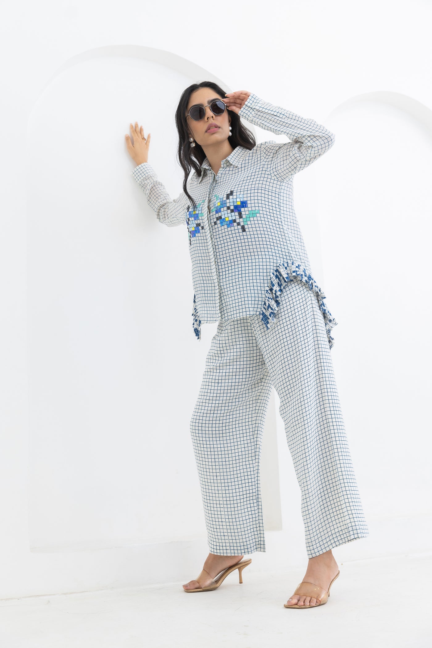 Pooja Rajgarhia Gupta Blue Side Frill Co-ord indian designer wear online shopping melange singapore