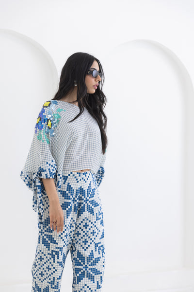 Pooja Rajgarhia Gupta Blue Sleeve Knot Co-ord indian designer wear online shopping melange singapore