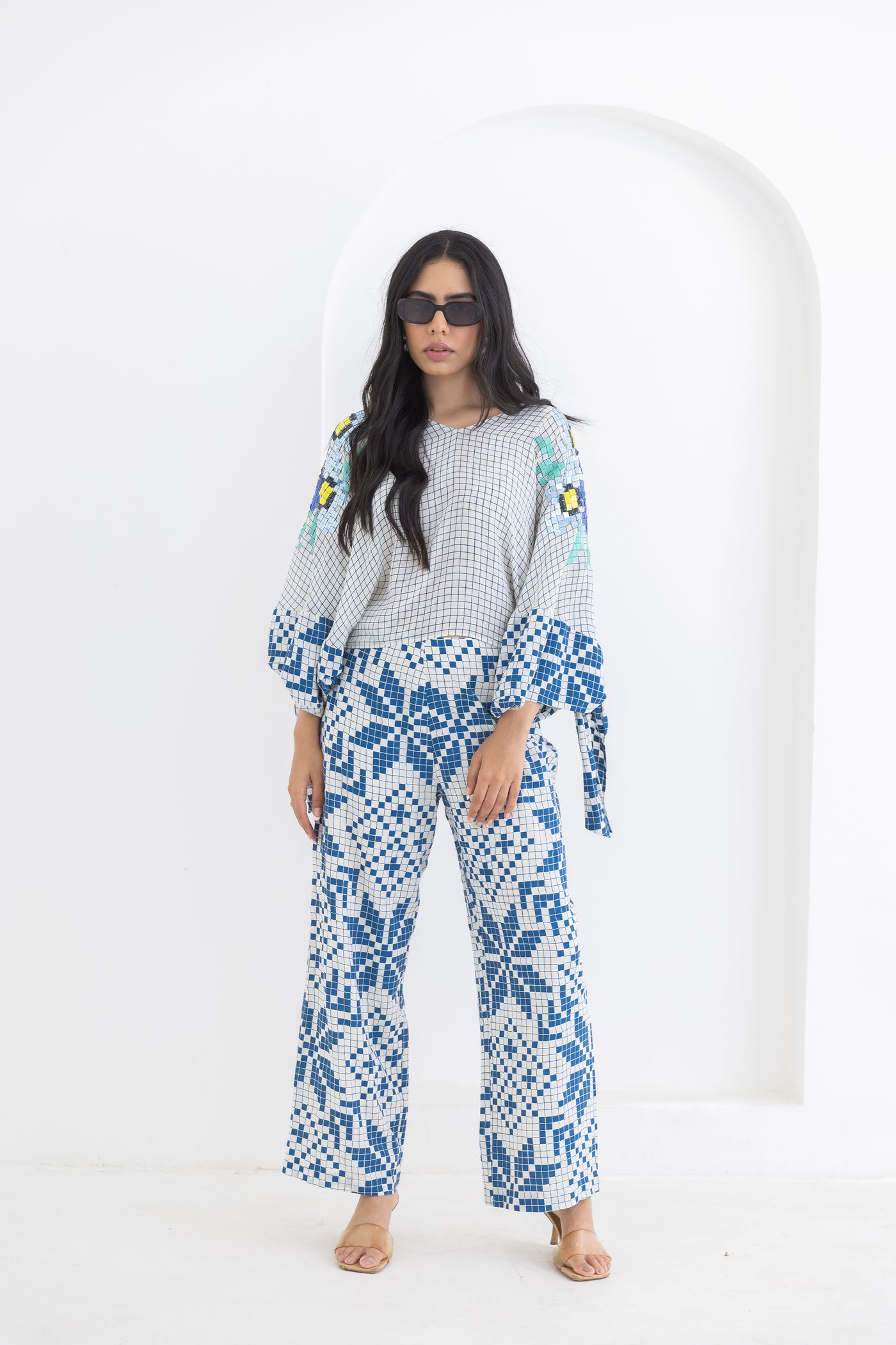 Pooja Rajgarhia Gupta Blue Sleeve Knot Co-ord indian designer wear online shopping melange singapore