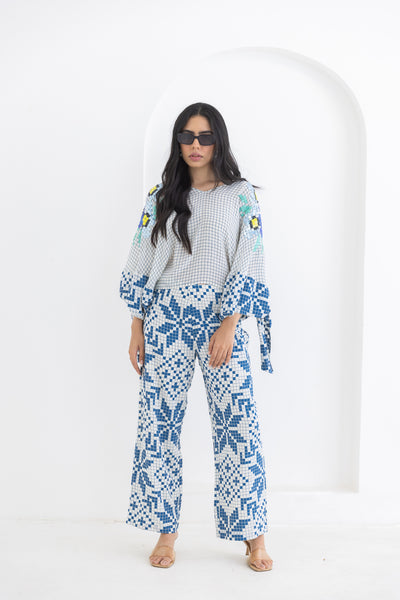 Pooja Rajgarhia Gupta Blue Sleeve Knot Co-ord indian designer wear online shopping melange singapore
