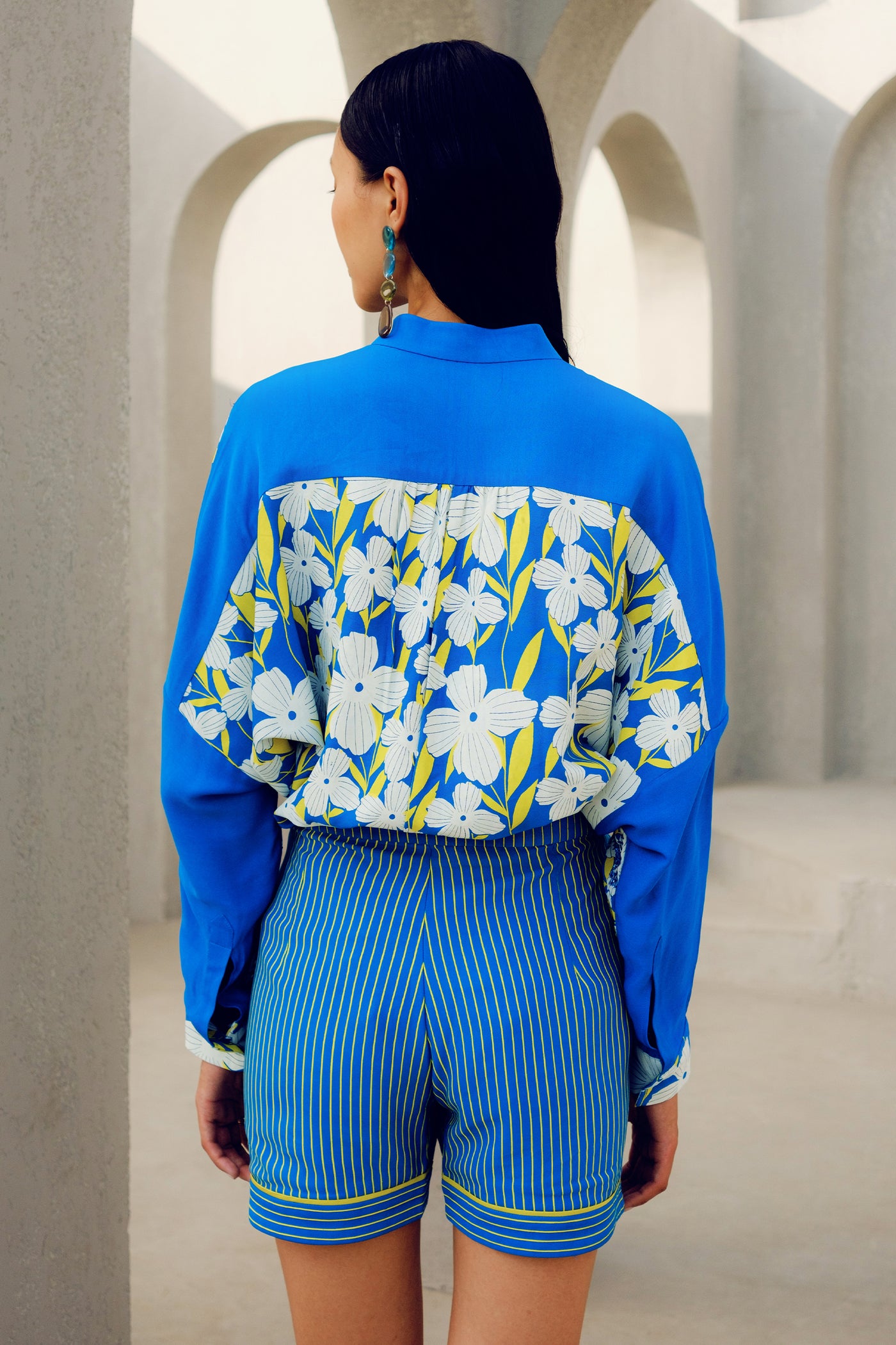 Pooja Rajgarhia Gupta Blue Stripe Shorts indian designer wear online shopping melange singapore