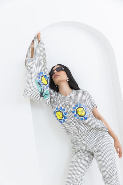 Pooja Rajgarhia Gupta Blue Sunflower Co-ord indian designer wear online shopping melange singapore