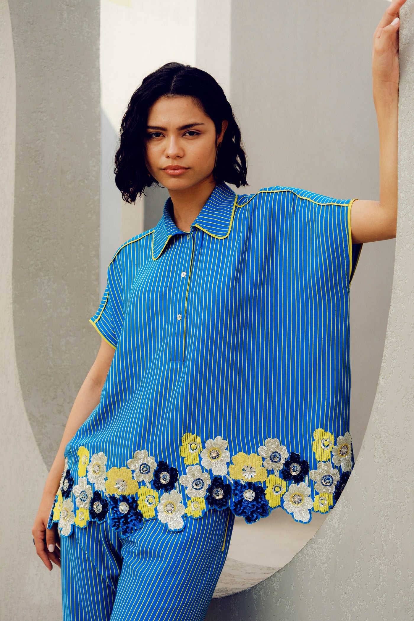 Pooja Rajgarhia Gupta Blue Sylvie Shirt indian designer wear online shopping melange singapore
