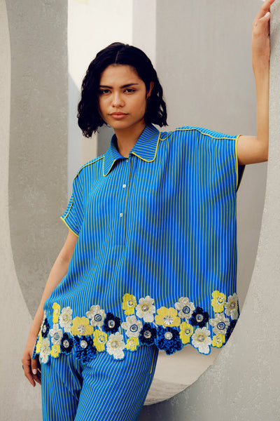 Pooja Rajgarhia Gupta Blue Sylvie Shirt indian designer wear online shopping melange singapore