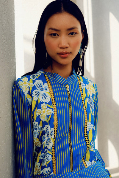 Pooja Rajgarhia Gupta Blue Zip Shirt indian designer wear online shopping melange singapore