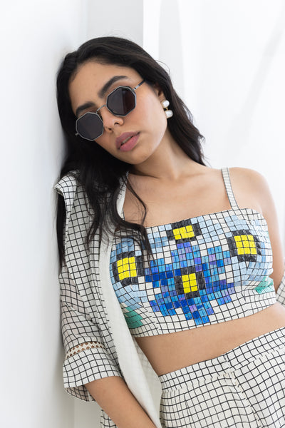 Pooja Rajgarhia Gupta Grid Jacket Set indian designer wear online shopping melange singapore