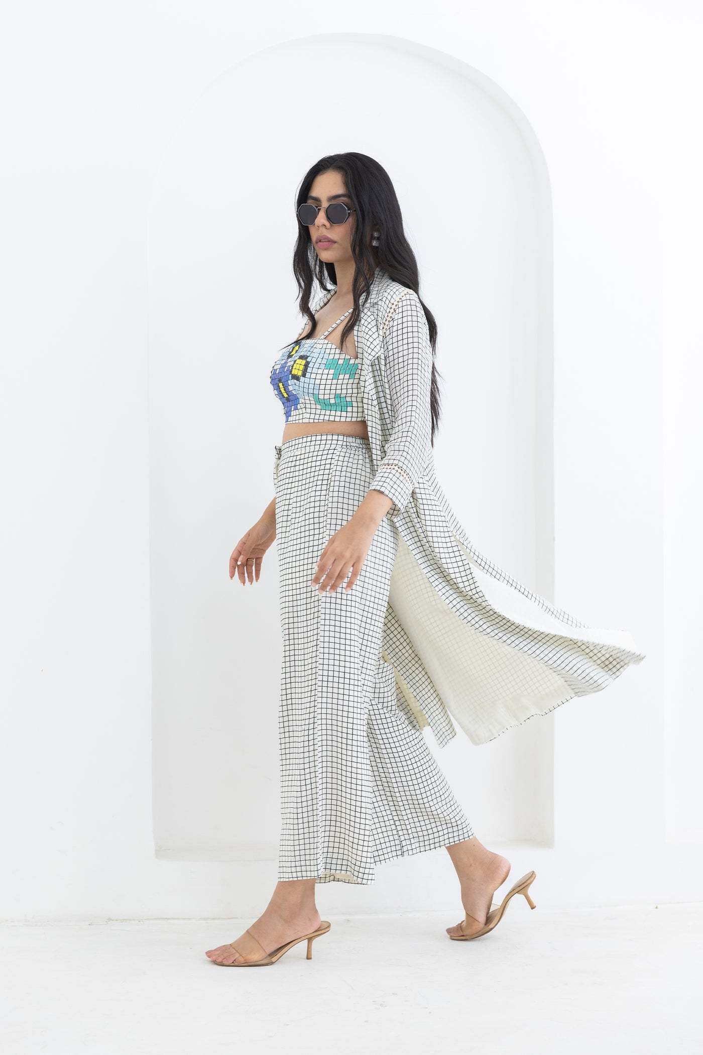 Pooja Rajgarhia Gupta Grid Jacket Set indian designer wear online shopping melange singapore