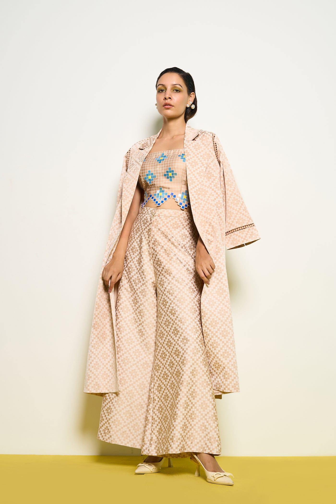 Pooja Rajgarhia Gupta Nude Honeycomb Pant indian designer wear online shopping melange singapore