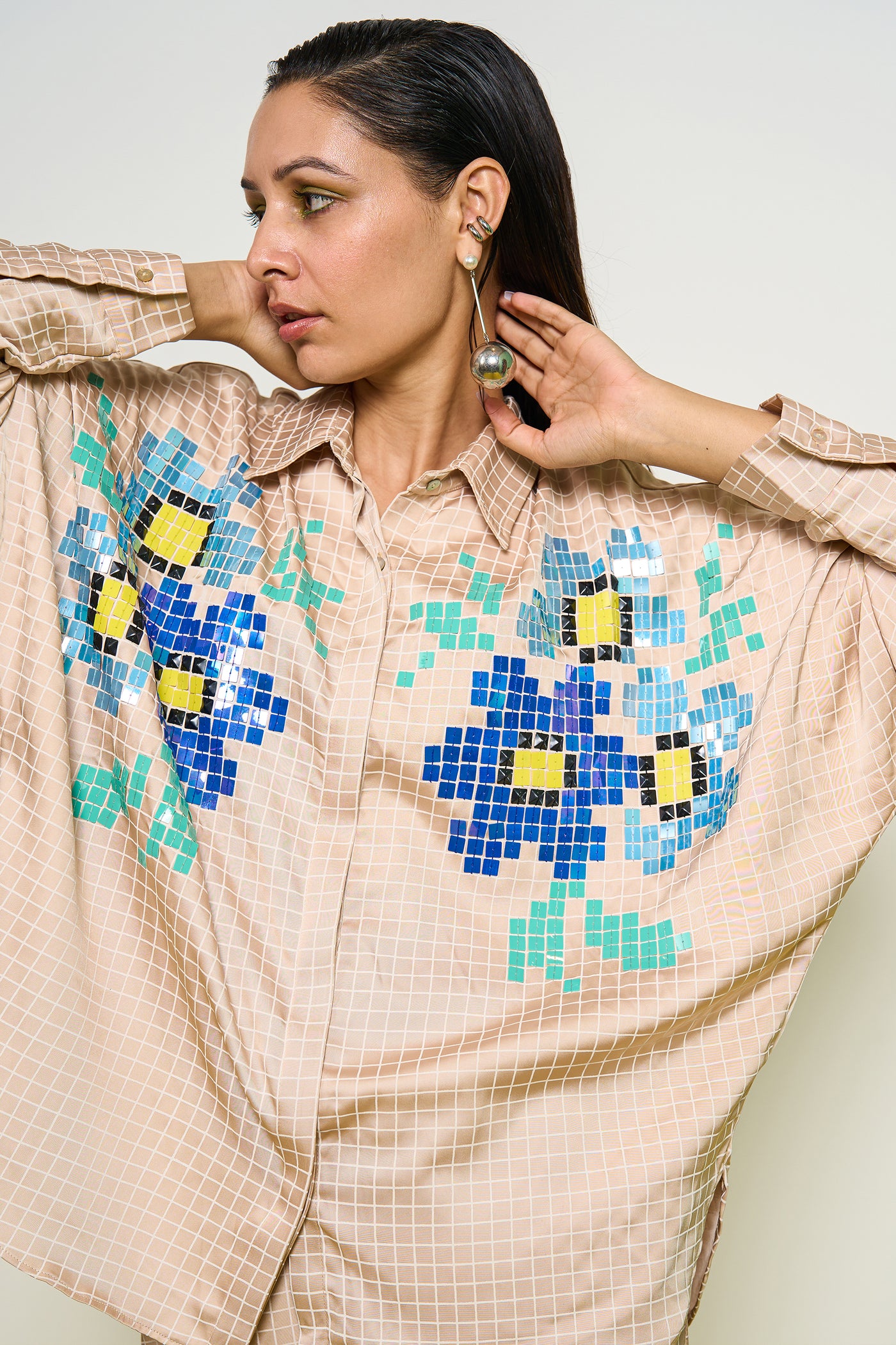 Pooja Rajgarhia Gupta Nude Kimono Shirt indian designer wear online shopping melange singapore