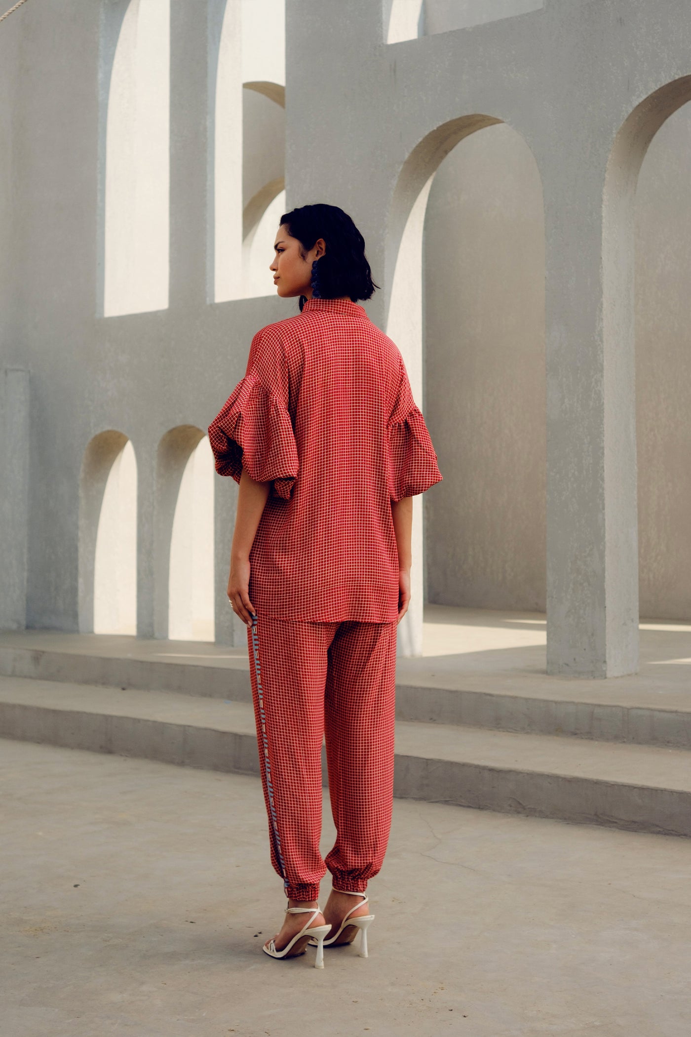 Pooja Rajgarhia Gupta Red Balloon Sleeve Co-ord indian designer wear online shopping melange singapore