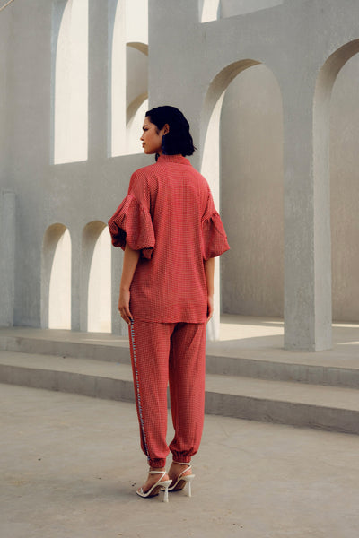 Pooja Rajgarhia Gupta Red Balloon Sleeve Co-ord indian designer wear online shopping melange singapore