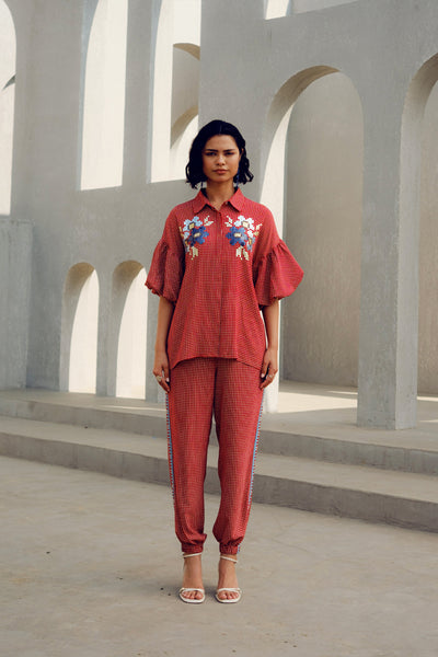 Pooja Rajgarhia Gupta Red Balloon Sleeve Co-ord indian designer wear online shopping melange singapore