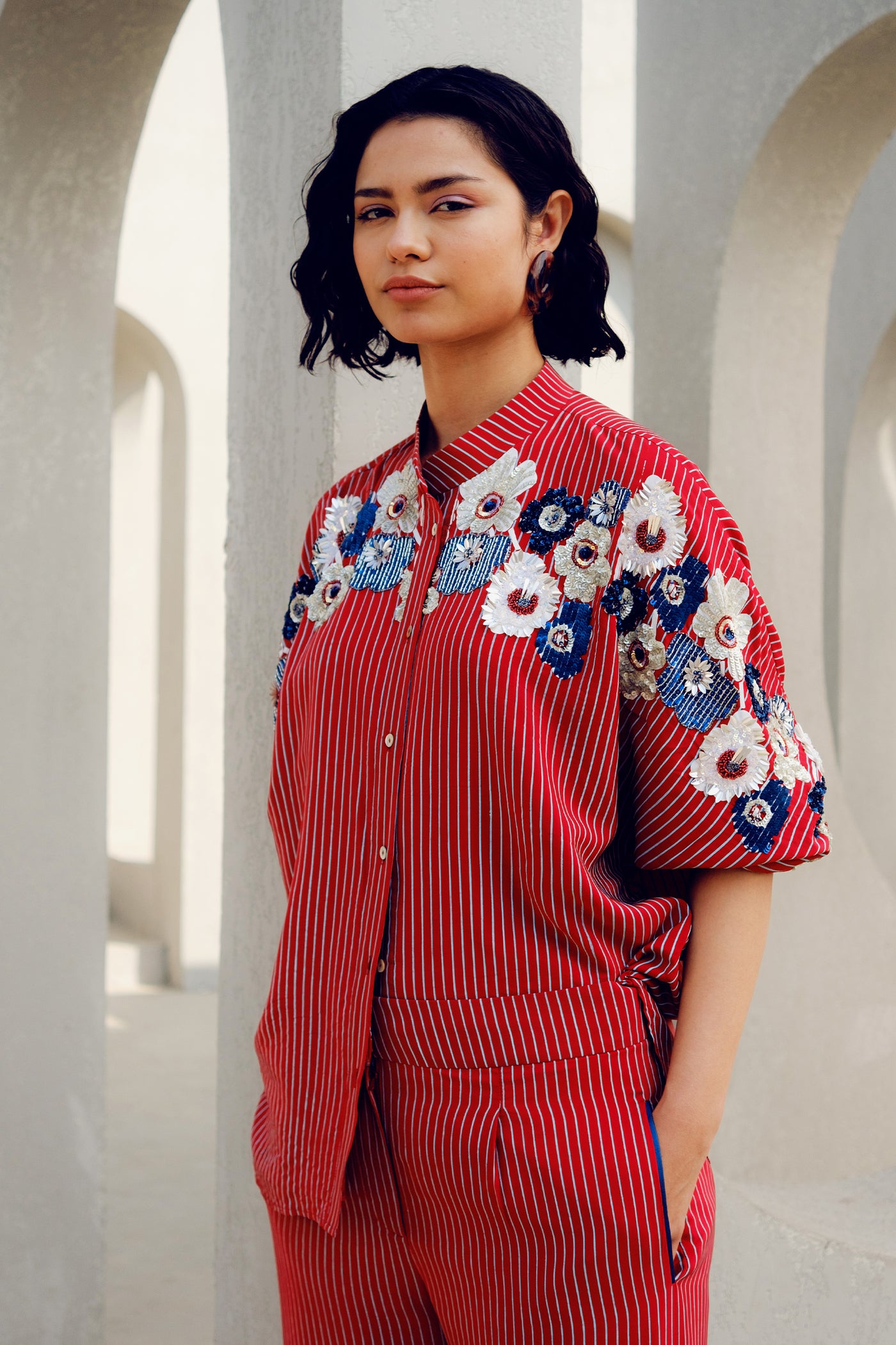 Pooja Rajgarhia Gupta Red Chloe Kimono Shirt indian designer wear online shopping melange singapore