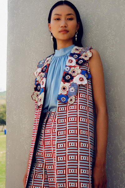 Pooja Rajgarhia Gupta Red Fleur Jacket Set indian designer wear online shopping melange singapore