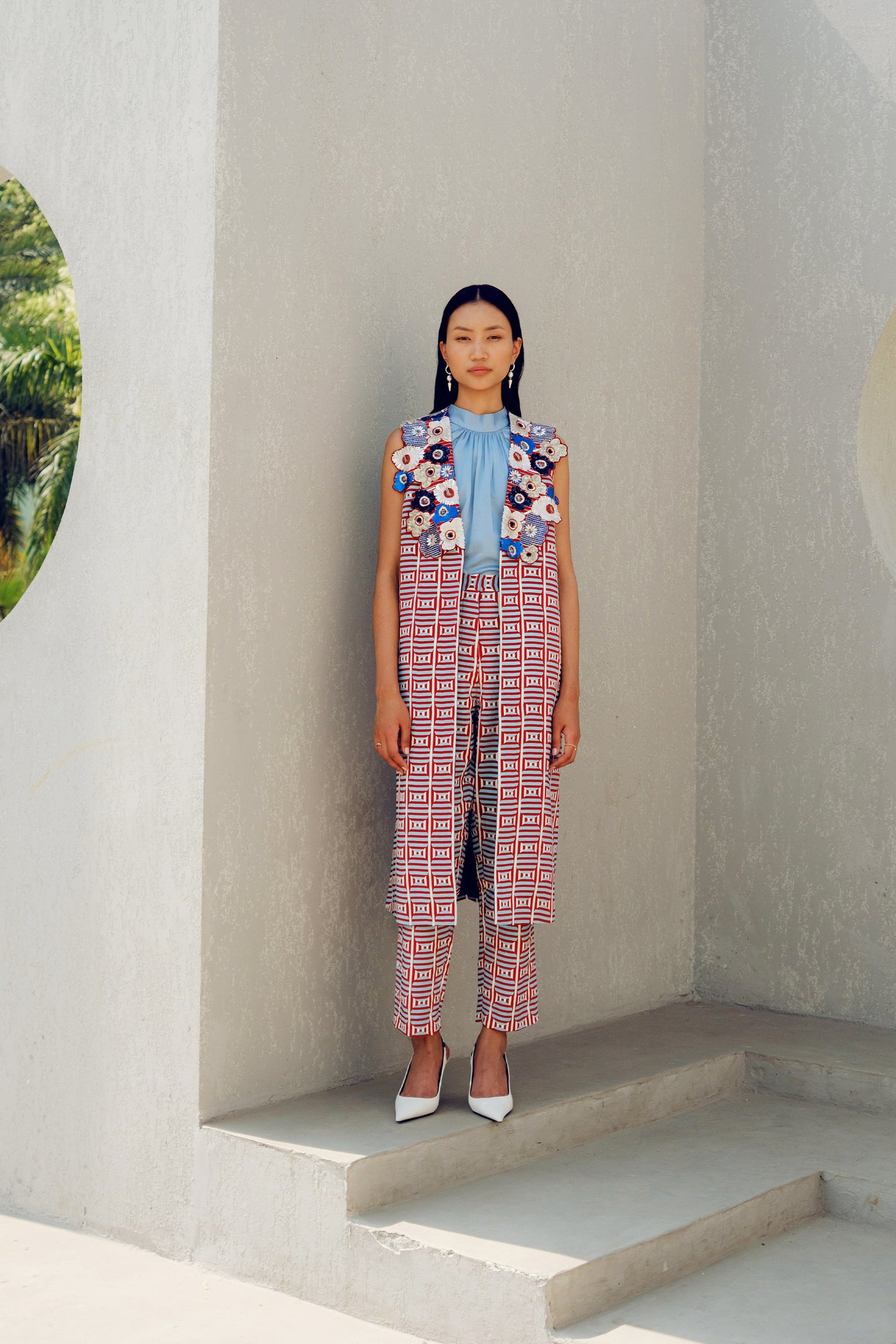 Pooja Rajgarhia Gupta Red Fleur Jacket Set indian designer wear online shopping melange singapore