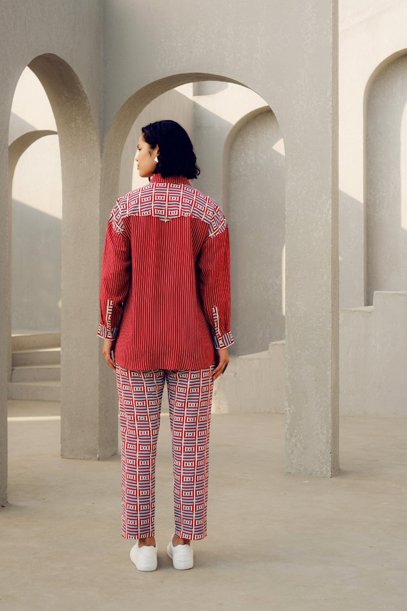 Pooja Rajgarhia Gupta Red Illusion Shirt indian designer wear online shopping melange singapore