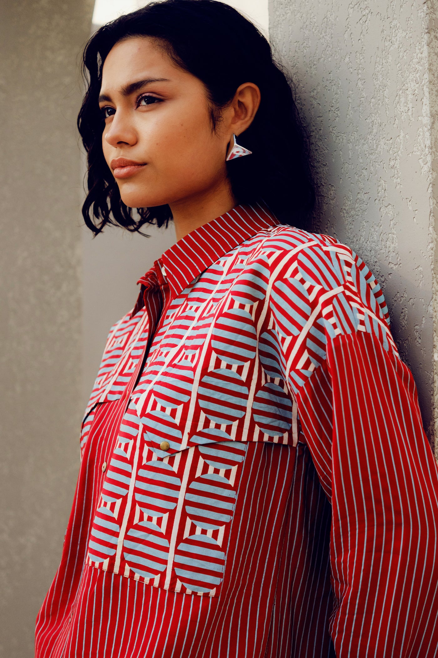 Pooja Rajgarhia Gupta Red Illusion Shirt indian designer wear online shopping melange singapore