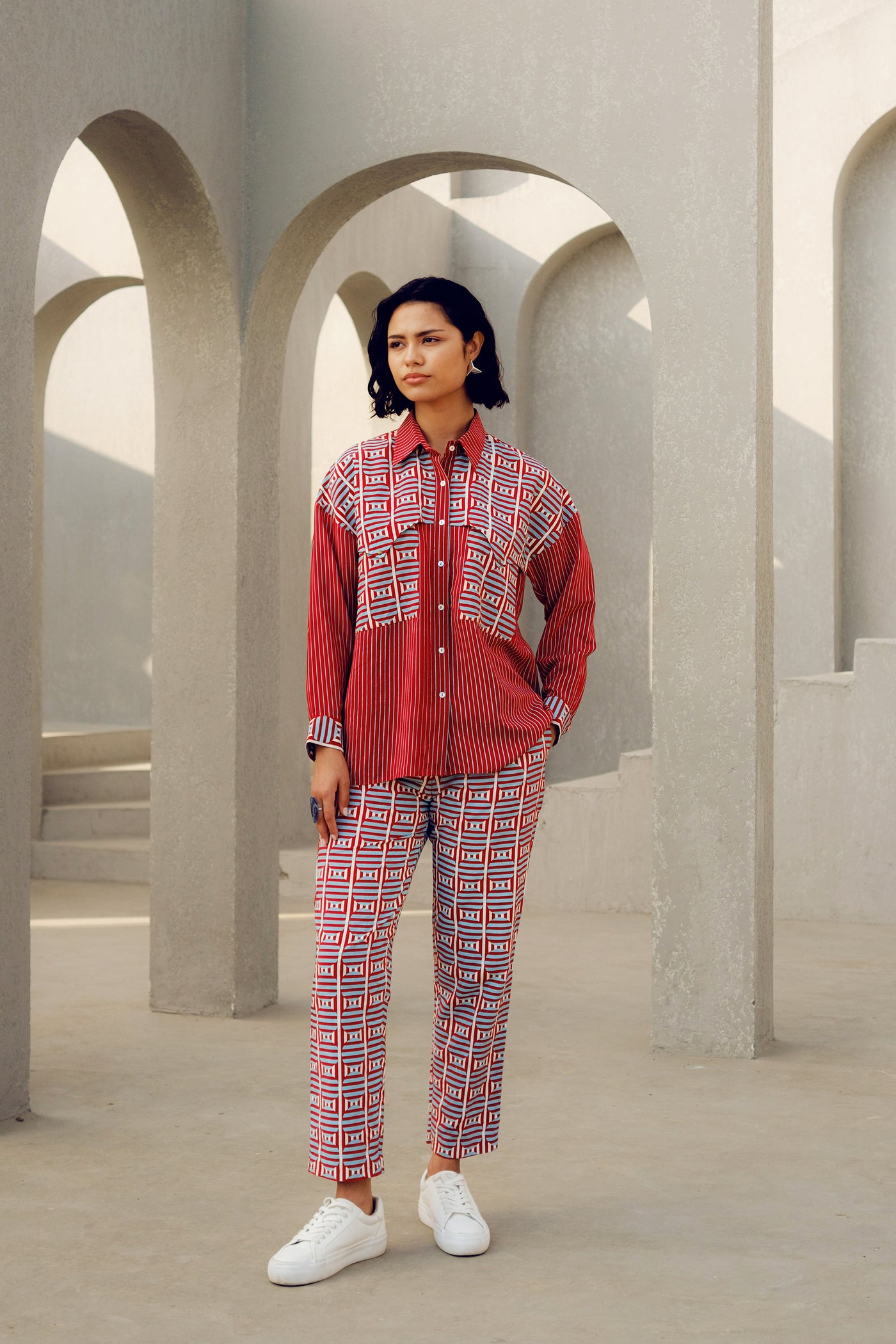 Pooja Rajgarhia Gupta Red Illusion Shirt indian designer wear online shopping melange singapore