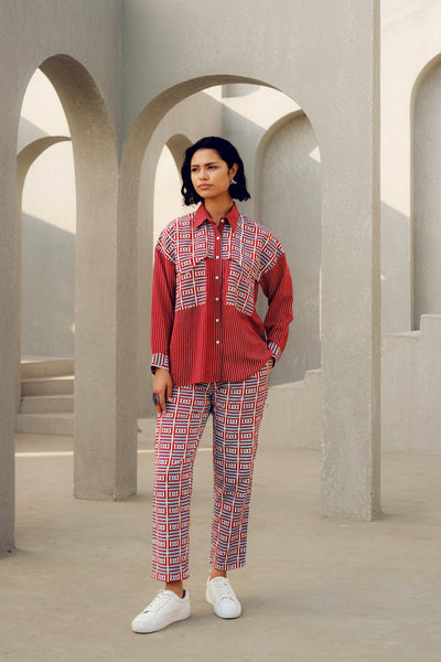 Pooja Rajgarhia Gupta Red Illusion Shirt indian designer wear online shopping melange singapore