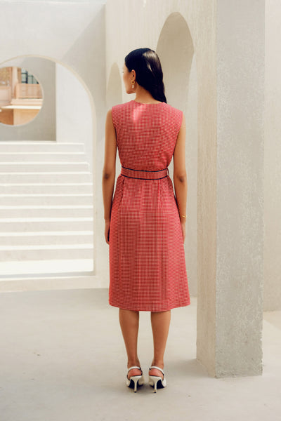 Pooja Rajgarhia Gupta Red Mini Check Dress indian designer wear online shopping melange singapore
