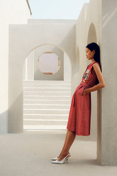 Pooja Rajgarhia Gupta Red Mini Check Dress indian designer wear online shopping melange singapore