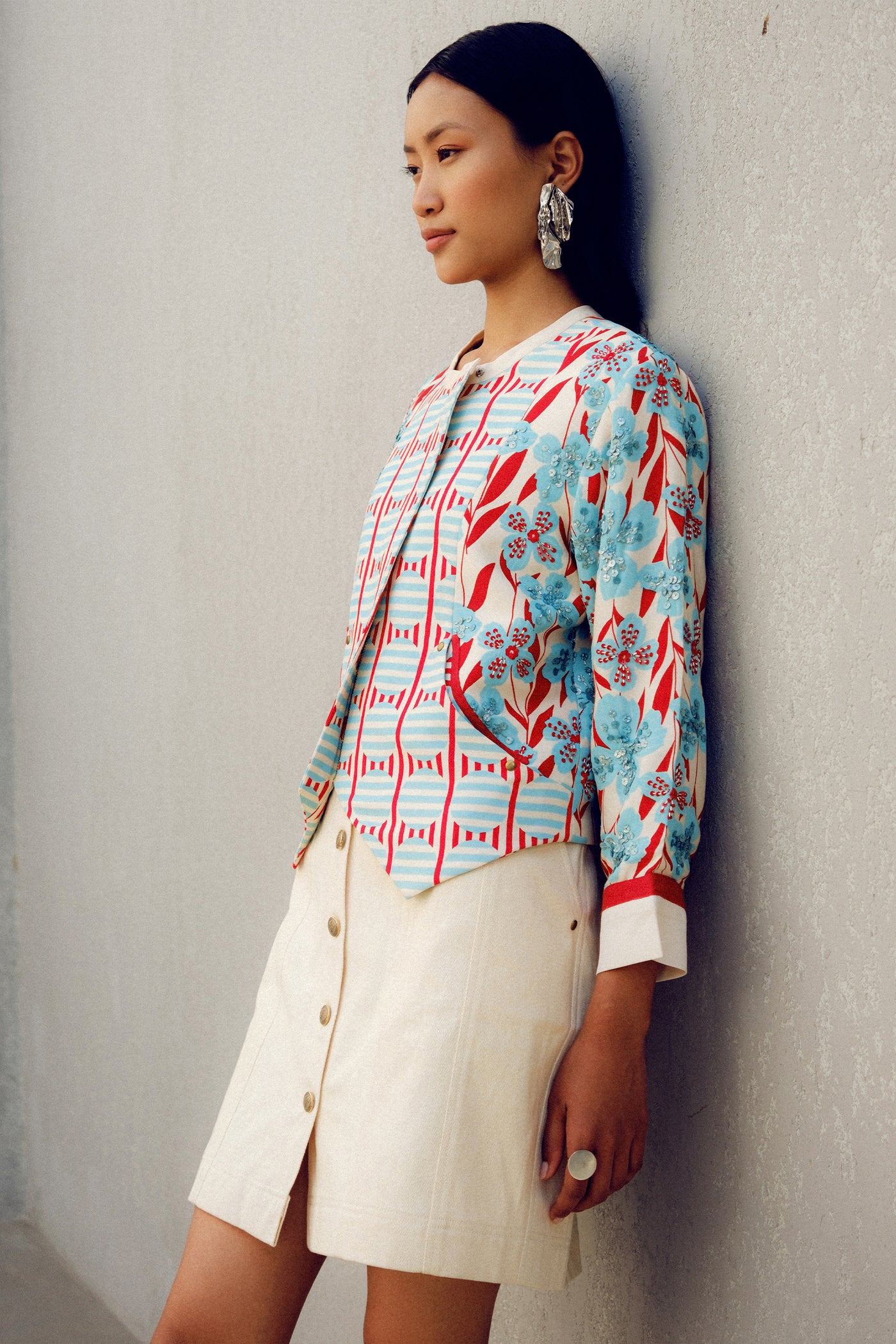 Pooja Rajgarhia Gupta White Denim Skirt indian designer wear online shopping melange singapore