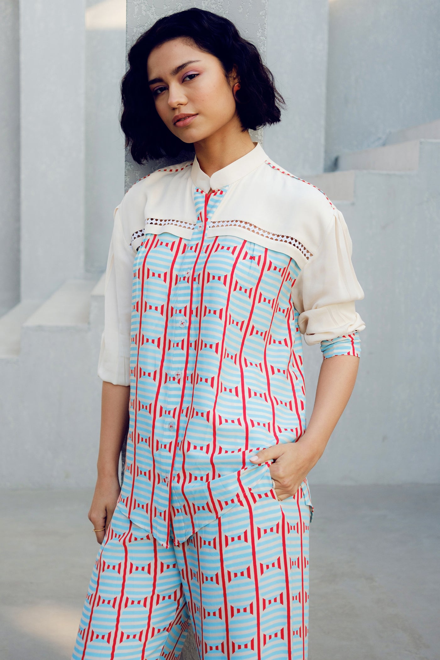 Pooja Rajgarhia Gupta White Illusion Lace Shirt indian designer wear online shopping melange singapore