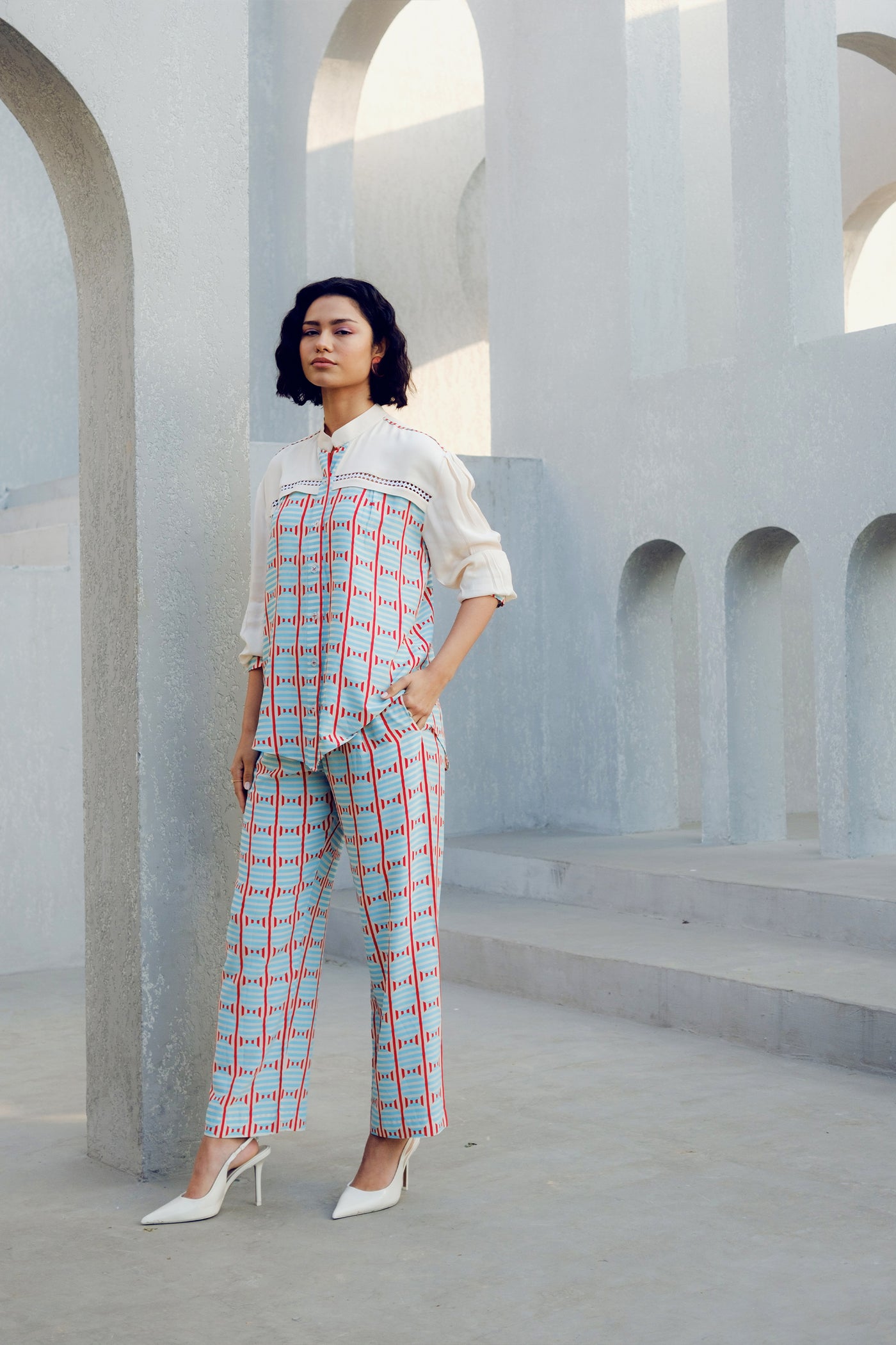 Pooja Rajgarhia Gupta White Illusion Lace Shirt indian designer wear online shopping melange singapore