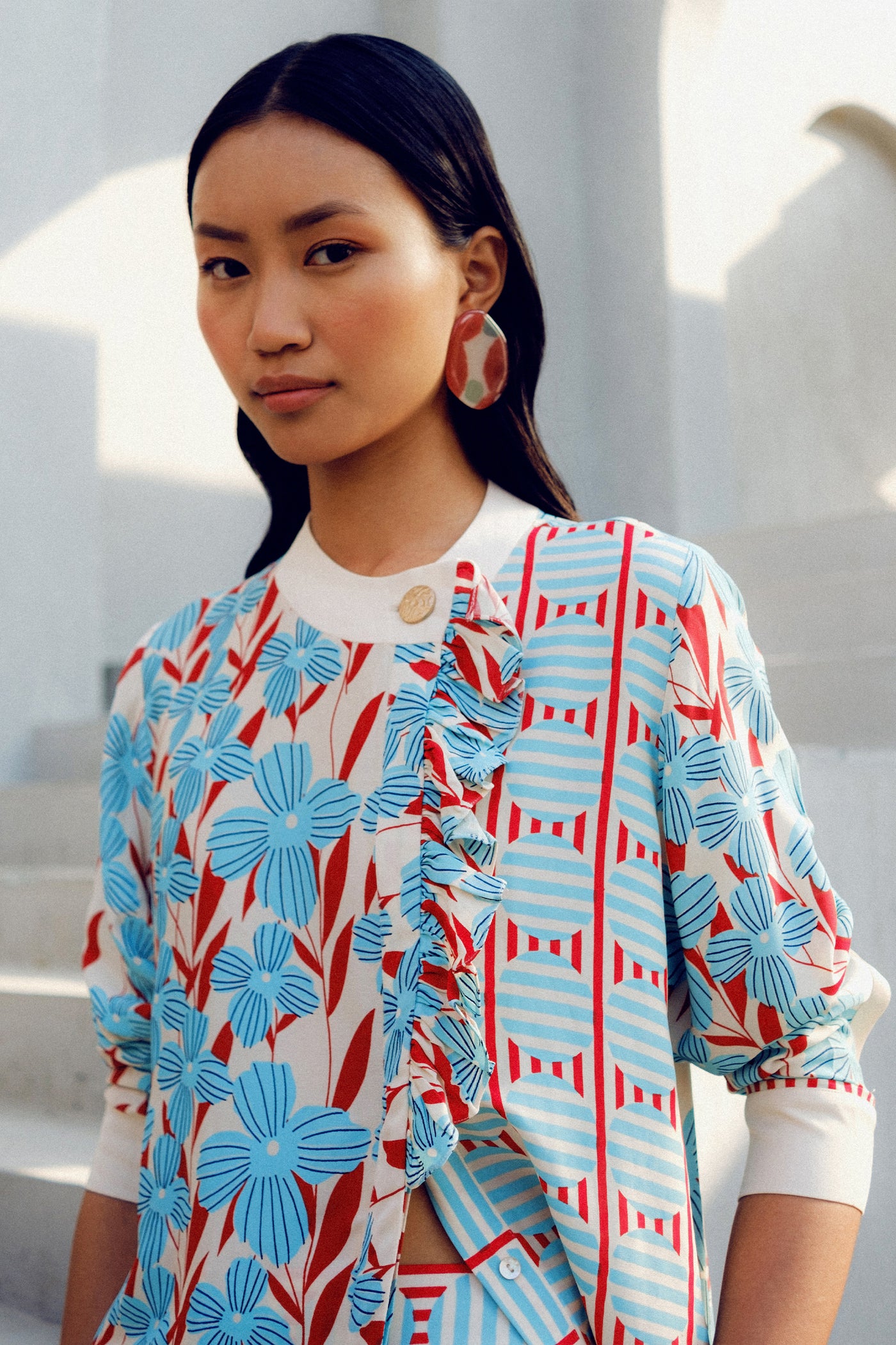 Pooja Rajgarhia Gupta White Print Play Frill Shirt indian designer wear online shopping melange singapore