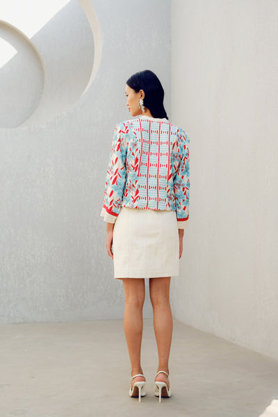 Pooja Rajgarhia Gupta White Print Play Jacket indian designer wear online shopping melange singapore