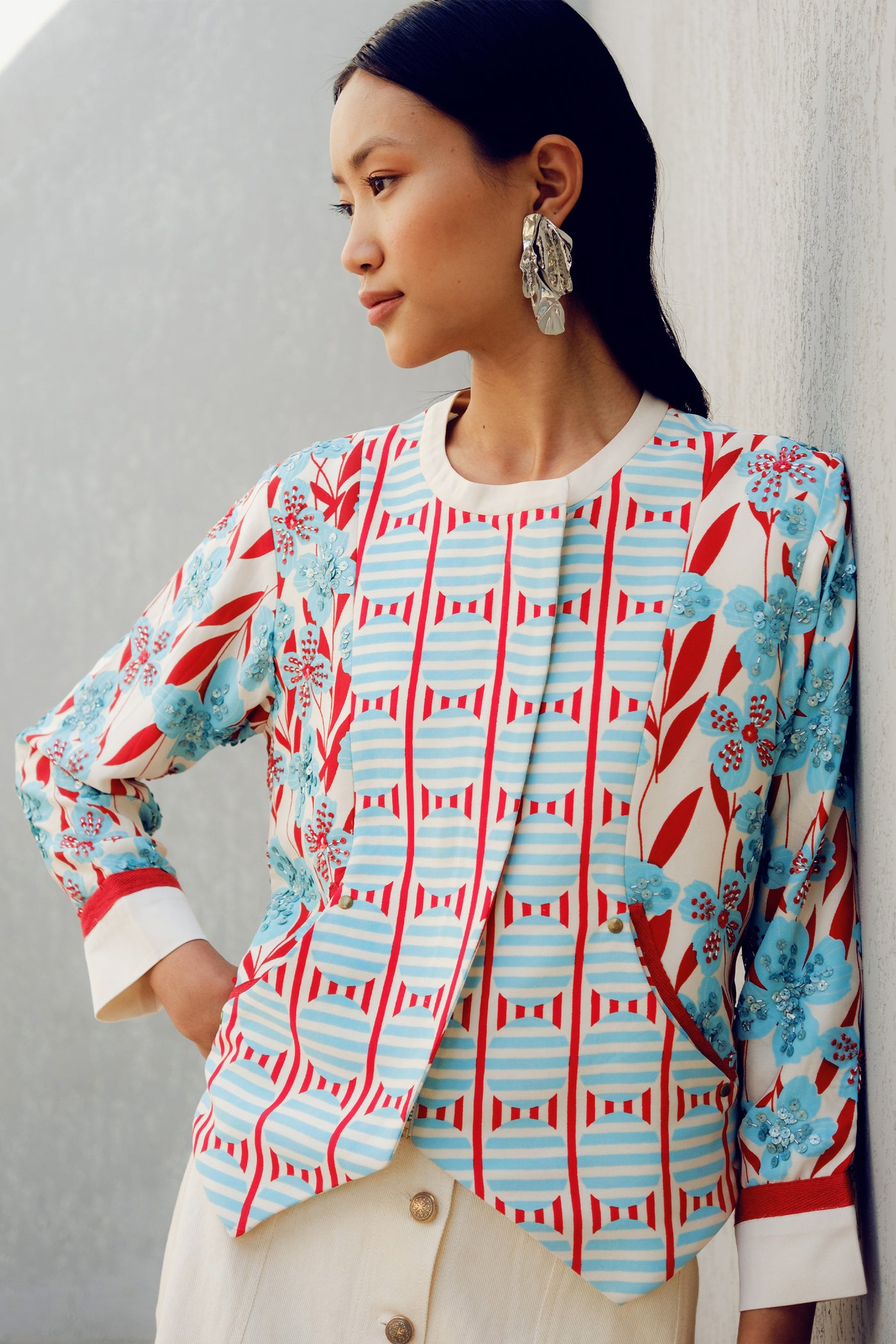 Pooja Rajgarhia Gupta White Print Play Jacket indian designer wear online shopping melange singapore