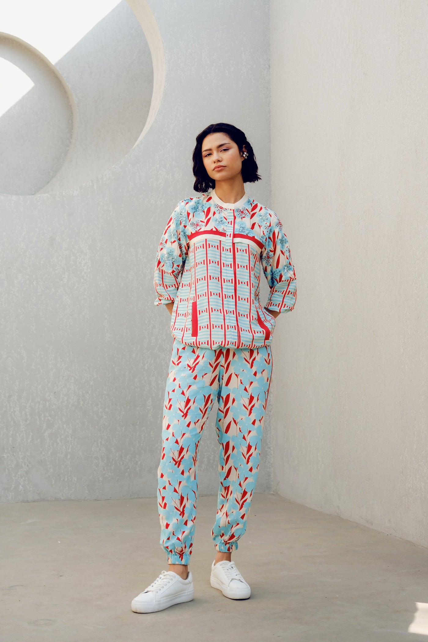 Pooja Rajgarhia Gupta White Print Play Track Suit indian designer wear online shopping melange singapore
