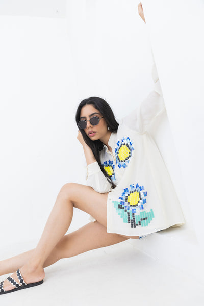 Pooja Rajgarhia Gupta White Sunflower Co-ord indian designer wear online shopping melange singapore