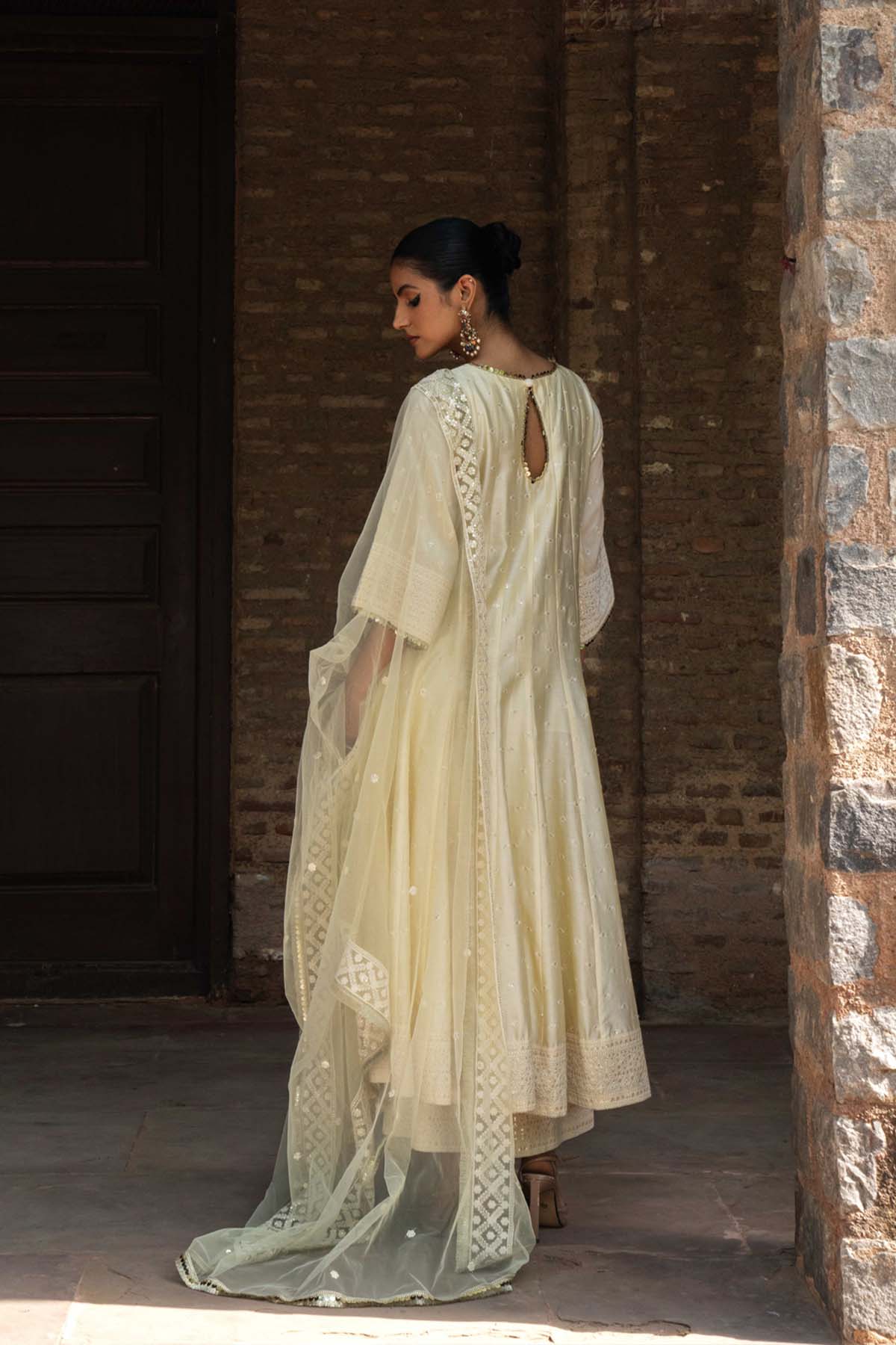 Preevin Big Border Lemon Anarkali With Pants indian designer wear online shopping melange singapore