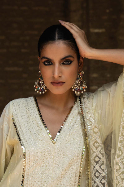 Preevin Big Border Lemon Anarkali With Pants indian designer wear online shopping melange singapore