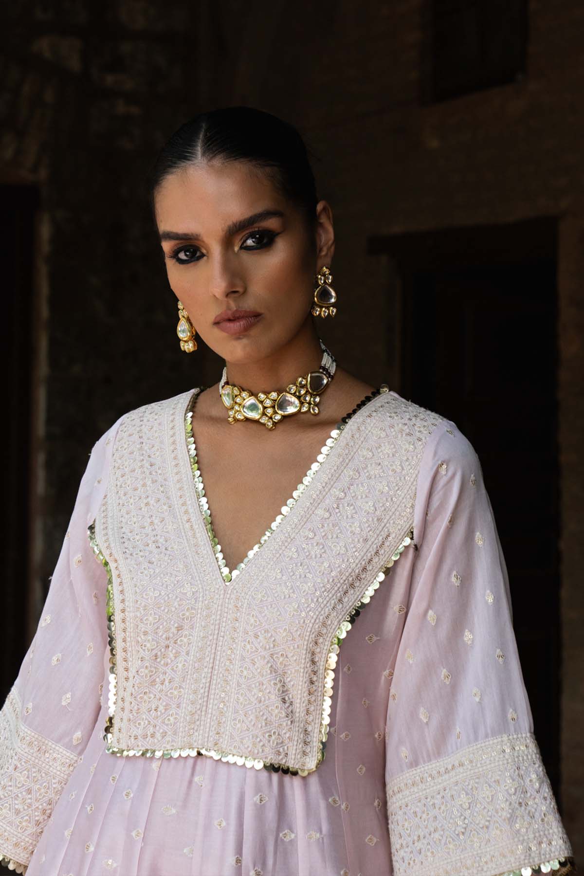 Preevin Big Border Onion Pink Anarkali With Pants  indian designer wear online shopping melange singapore