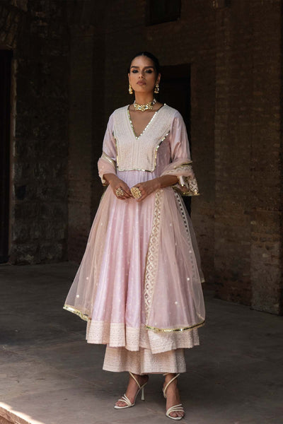 Preevin Big Border Onion Pink Anarkali With Pants  indian designer wear online shopping melange singapore