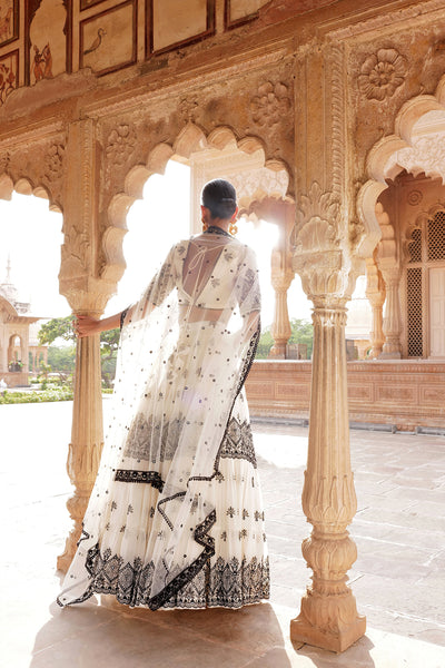 Preevin Black White Ambi Lehenga With Embroidered Dupatta indian designer wear online shopping melange singapore