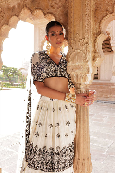 Preevin Black White Ambi Lehenga With Embroidered Dupatta indian designer wear online shopping melange singapore