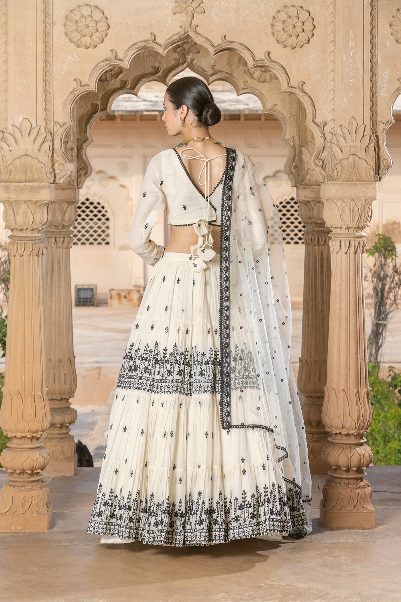 Preevin Black White Lotus Lehenga With Embroidered Dupatta indian designer wear online shopping melange singapore