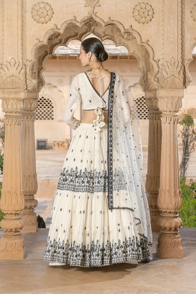 Preevin Black White Lotus Lehenga With Embroidered Dupatta indian designer wear online shopping melange singapore