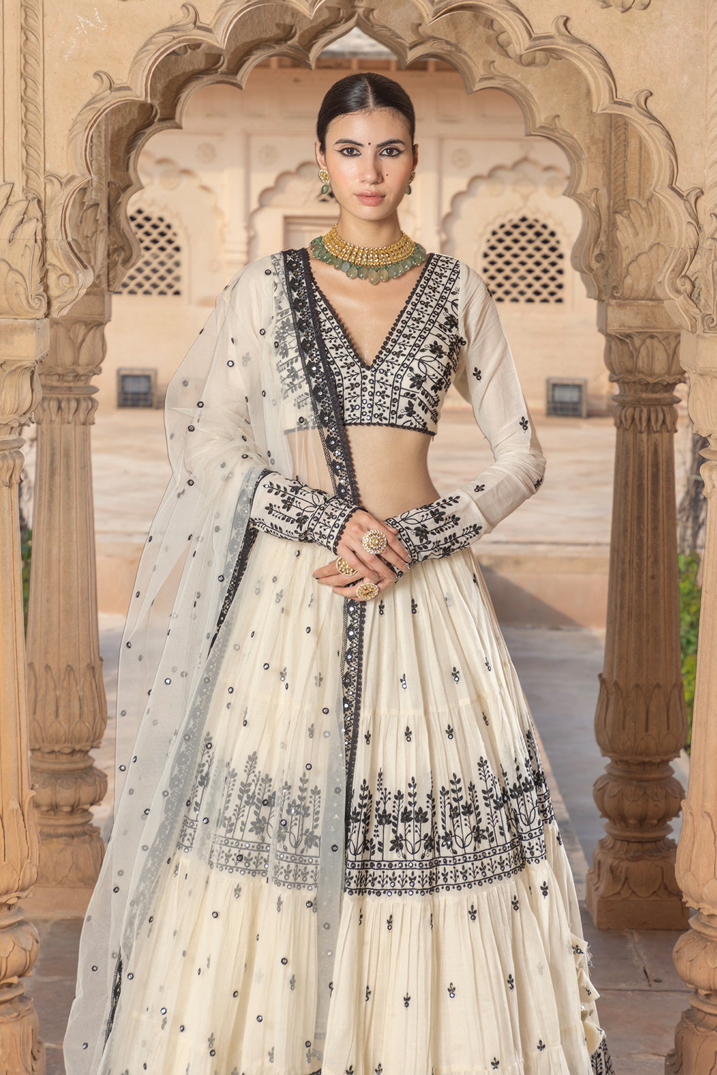 Preevin Black White Lotus Lehenga With Embroidered Dupatta indian designer wear online shopping melange singapore