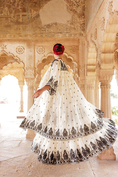 Preevin Black White Tower Lehenga With Embroidered Jacket indian designer wear online shopping melange singapore