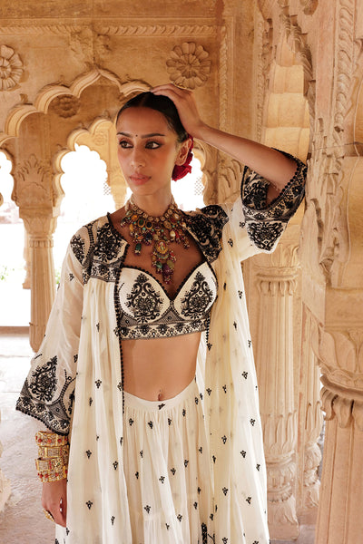 Preevin Black White Tower Lehenga With Embroidered Jacket indian designer wear online shopping melange singapore